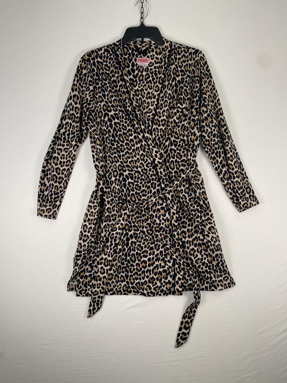 Kate Spade Dress Womens Medium Brown Leopard Wrap Sweater Long Sleeve Belted
